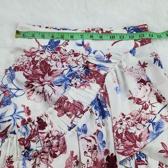 MISA Los Angeles Luz Floral High Low Skirt Size Small White Pink Ruffle‎ Viscose - Picture 7 of 9